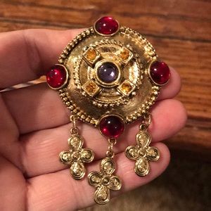 Vintage Jewelry - 80’s gold tone brooch with dangle crosses Vintage Jewelry - 80’s gold tone brooch with dangle crosses
